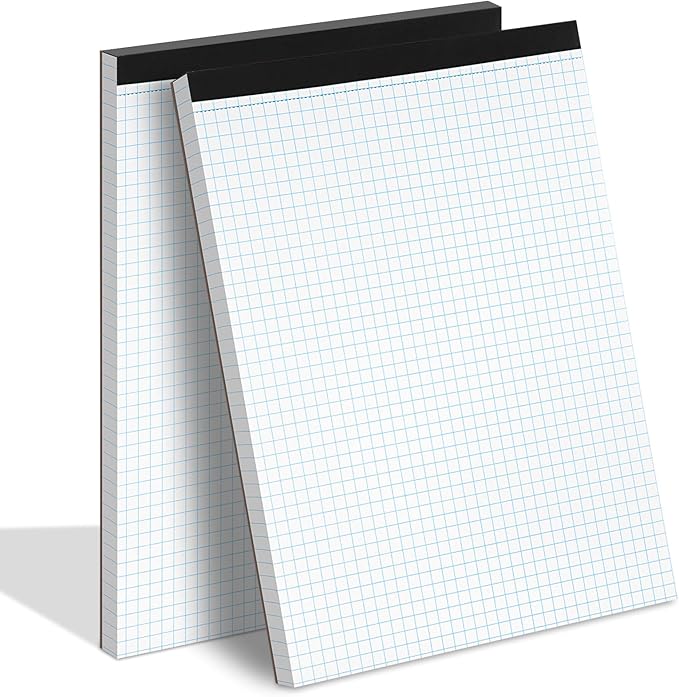 Grid Paper Notebook 8.5 X 11, 4x4 Graph Paper,-Sturdy Cardboard Backing, Graph Paper Pad for School, Office, Home, 70 Gsm Grid Paper, 2 Packs, 30 Sheets/Pad