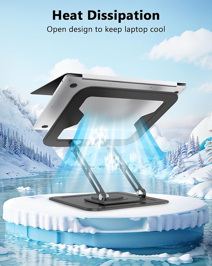 Adjustable Laptop Stand, Computer stand with 360 Rotating Base, Ergonomic Laptop Riser for Desk Foldable Laptop Mount Protable Computer Stand for Laptop Fits with MacBook Pro Air (10-16") - Black