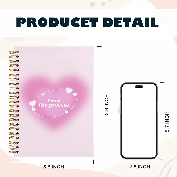 BearCake Trendy Y2K Pink Aura Preppy Notebook Journal, Trust the Process Inspirational Notebooks, Aesthetic Notebooks, Pink Aesthetic Office Supplies, Hardcover Spiral Notebook 5.5x8.3