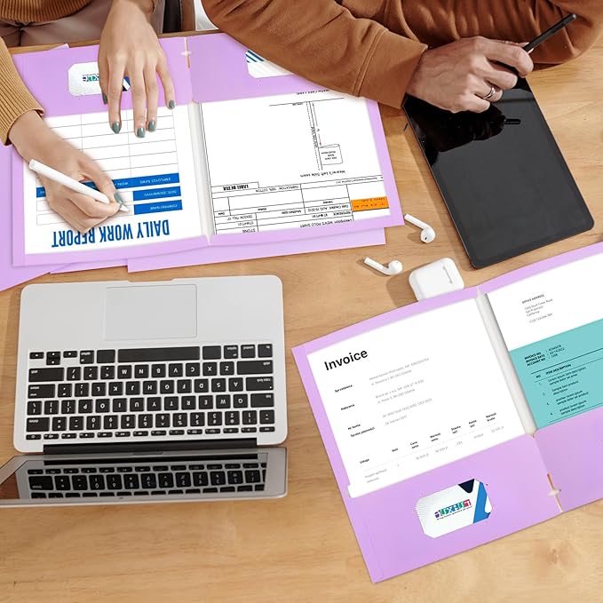 BIBRADAA® 50 Packs File Folders,File Folder with Pockets Fit Letter Size Paper,File Folders Letter Size,Durable Paper Folders for School, Office, Business. (50, Light Purple)