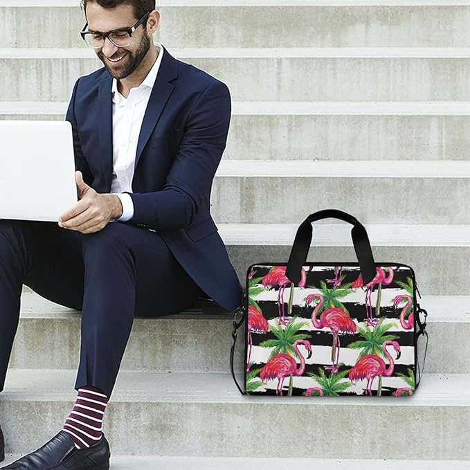 Pink Flamingo Palms Laptop Messenger Bag Case Sleeve Crossbody Briefcase Women