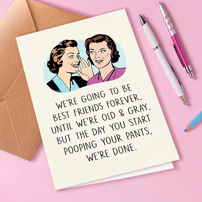 Funny Birthday Card for Sister, Best Friend, Humorous Friendship Cards for Her, Funny Poopy Pants Friend Card for Bestie, Birthday Gifts for Sister