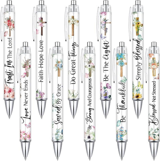 Tinlade 10 Pcs Christian Pens for Women Religious Ink Pens Easter Gifts Inspirational Quotes Bible Verse Ballpoint Funny Office Supplies for Women Men Coworker(Cross)