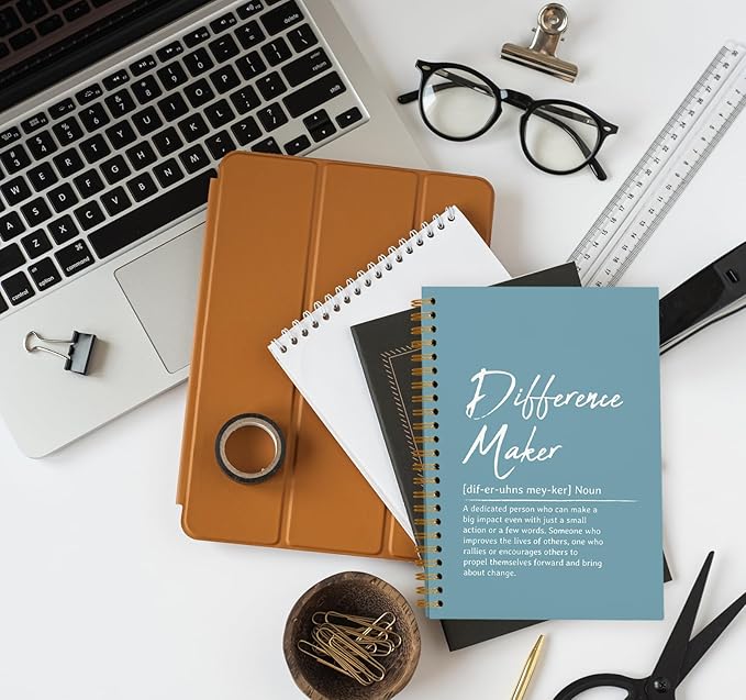 OXW Difference Maker Appreciation Gift, Meeting Notebook for Work, Thank You Gifts for Leader Mentor Manager Boss, Office Supplies Social Worker Notebook, Blue Hardcover Spiral Notebook 5.5 x 8.3