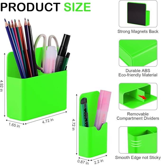 Magnetic Pen Holder,2 Pack Magnetic Dry Erase Marker Holder with Generous Compartments,Strong Magnet Storage Marker Pen Pencil Organizer for Refrigerator,Whiteboard,Locker Accessories