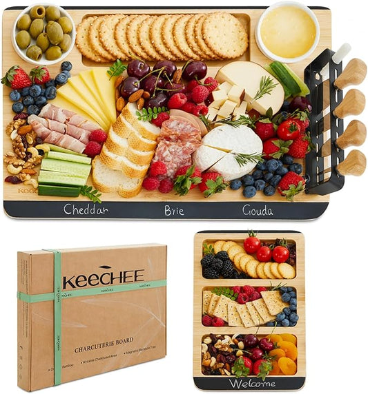 Charcuterie Board Gift Set: Large Bamboo Cheese Board with Chalkboard Edge & Forks - Ideal for Housewarming, Weddings, Bridal Showers, and Unique Gifts for Mom
