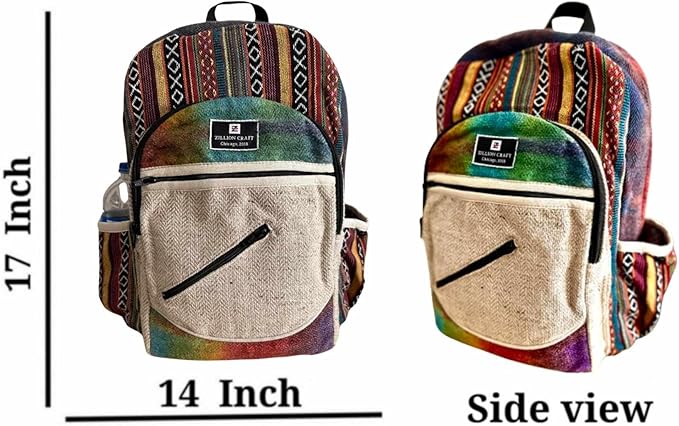 Zillion Craft himalayan hemp back pack. Hand made Bohemian style large size back pack for college laptop travelling. Multi pocket strong back pack.