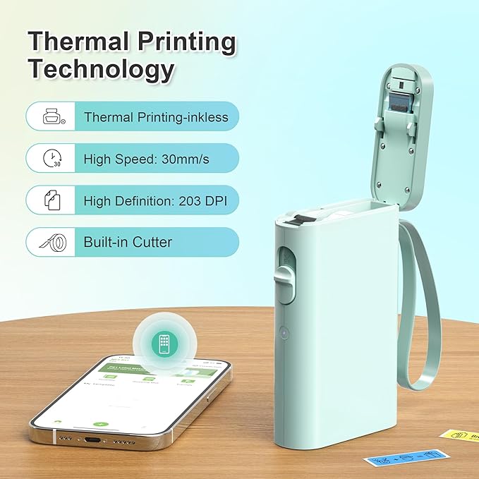 Nelko Label Maker Machine with Tape, P21 Bluetooth Label Printer, Wireless Mini Label Makers with Multiple Templates for Organizing Office Home, Green