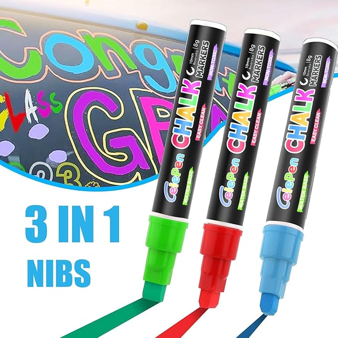 Window Chalk Markers for Cars Glass Washable, 8 Colors Jumbo Liquid Chalk Marker Pens with 10mm 3 in 1 Nib Wide Tip, Chalkboard Markers Car Window Paint Markers Pen for Auto, Mirror, Poster