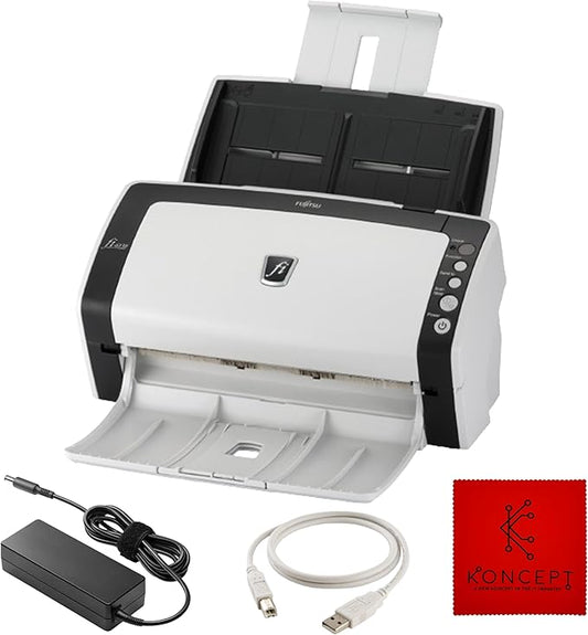 FI-6130 FUJITSU Document Scanner Bundle - 1 Year Warranty - Fujitsu Document Scanner with 24V AC Adapter, USB 2.0 Cable & Microfiber Cleaning Cloth (Renewed)