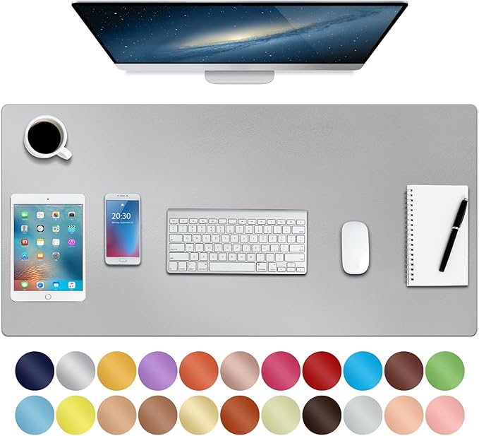 ‎Boutilon Leather Desk Pad 35"x 17" Non-Slip Mouse Pad,Office Desk Mat,Waterprooft PU Leather Desk Blotter,Desk Pad Protector,Desk Writing Pad for Home Office Decor (L-Silver,35"x 17")