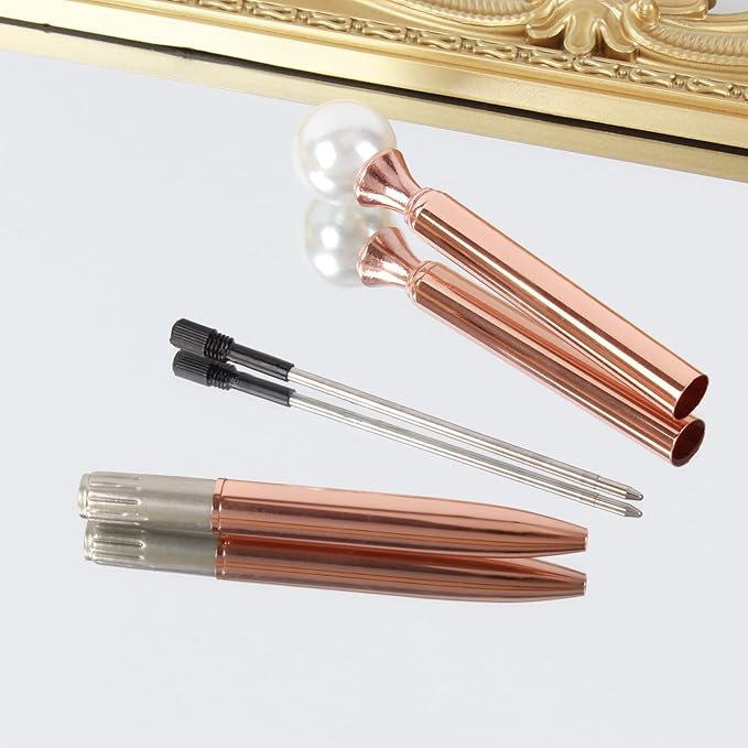 6 Pieces False Pearl Decoration Twist Metal Ballpoint Pen Ball Pen 1.0 MM Black Ink