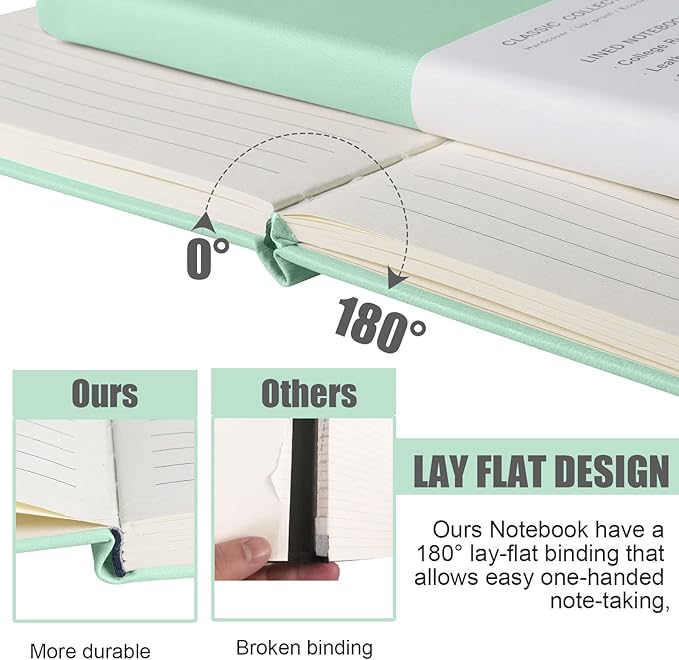 Lined Journal Notebook, 10Pack(Eggshell Green), 160 Pages, Medium 5.7 inches x 8 inches - 100 gsm Thick Paper, Hardcover