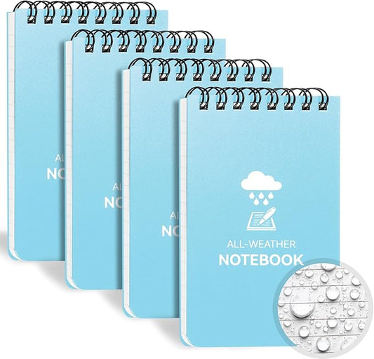 Waterproof Notebook, 4 Pack Top-Spiral Pocket Notepad, 3" x 5" Weatherproof NotePad, All Weather Police Pocket Notebook Little Memo Steno Note Pads for Outdoor Office School Recording, Black