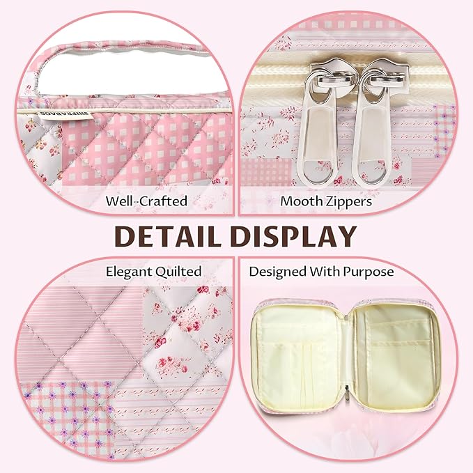 shirabags Quilted Bible Cover Case for Women - Elegant Cotton Bible Bag for Study, Church, Christian Gifts for Women (Pink Floral Patchwork, L)