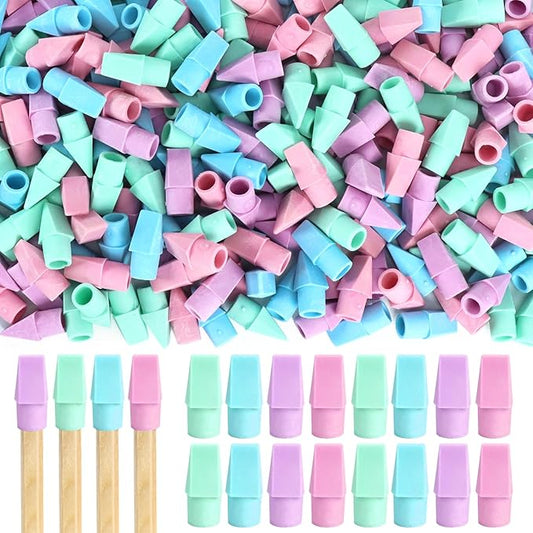 PRALB 400PCS Pencil Top Eraser Bulk Caps for Pencils,Chisel Shape Erasers Toppers Assorted Colors for Party Favors Games Prizes, Pencil Top Erasers Cap for Home School Classroom Office,Color 4