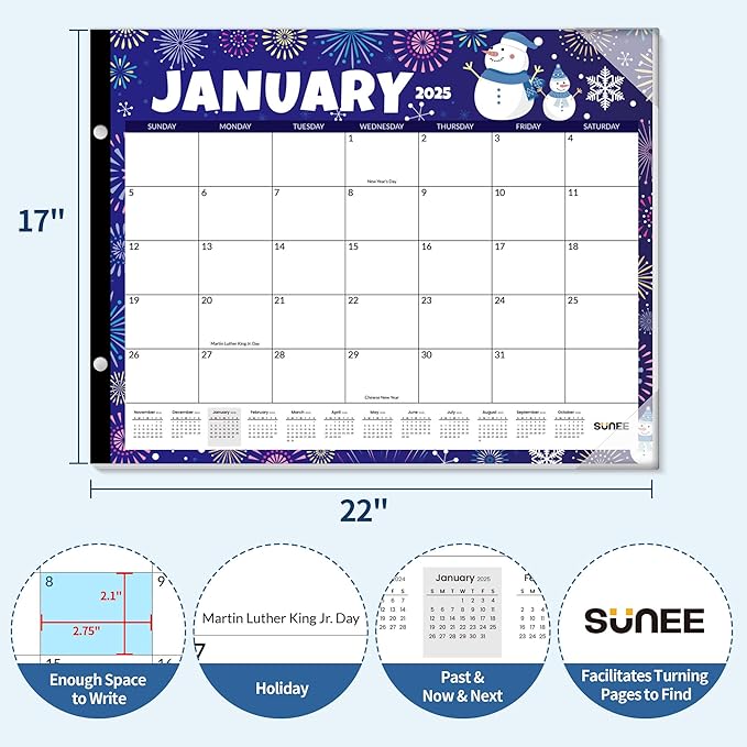 SUNEE 2025 Desk Calendar Large 22x17 from Now to March 2026, Extra Large Desktop Monthly Calendar Pad 18 Months For Teacher or Family, Desk Top, Seasonal