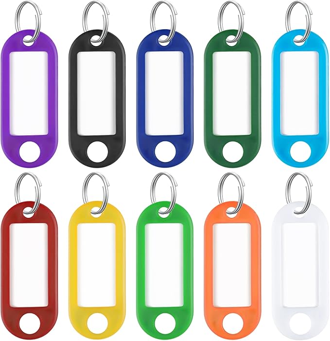 Uniclife 2 Inch Colorful Key Tags Soft Plastic Key Chain Tags with Blank Paper Labels Clear Windows Protective Films and Split Rings Flexible Item Identifiers in 10 Assorted Colors, 200 Pack