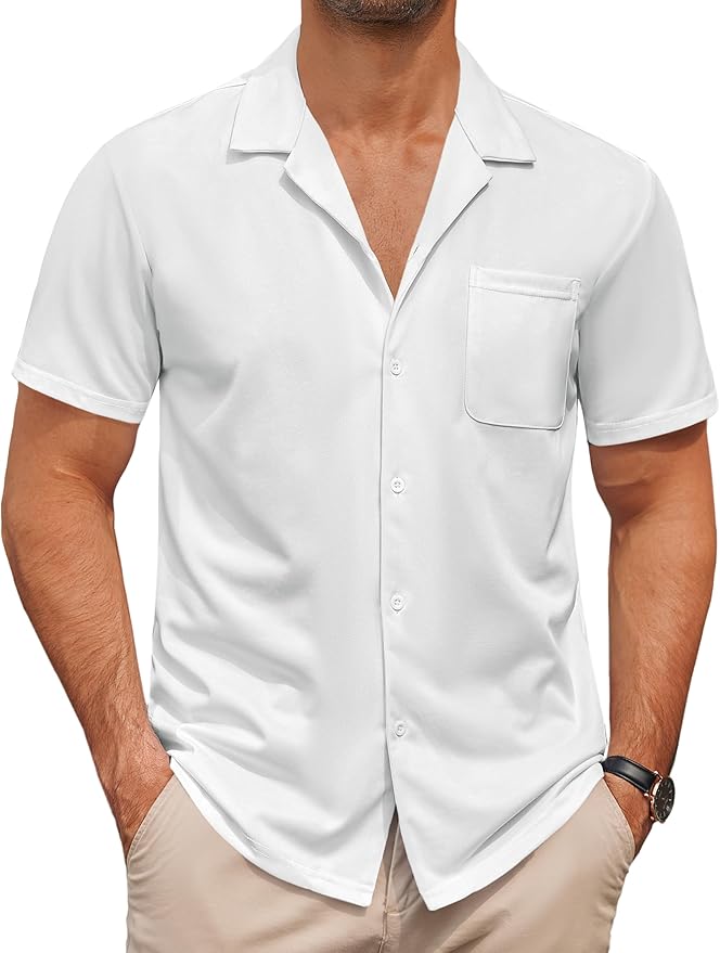 COOFANDY Men's Casual Cuban Guayabera Shirt Short Sleeve Button Down Shirts Summer Beach Shirts Vocation Vintage Shirts