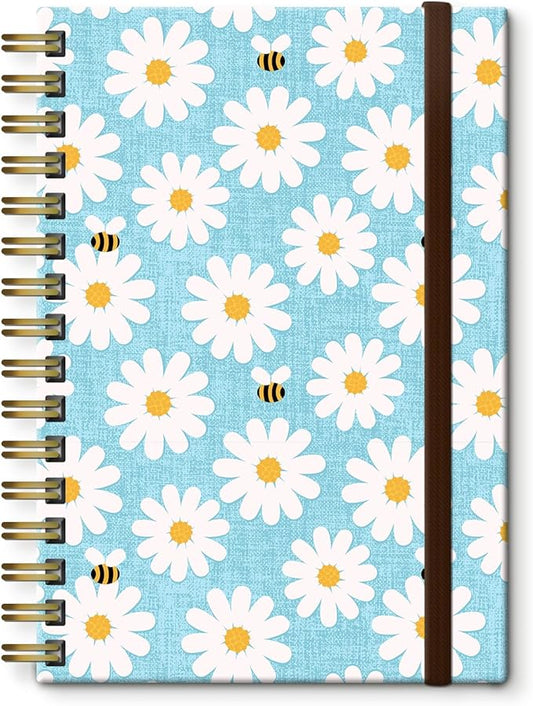 Spiral Journal Notebook, A5 Cute Notebooks for Women Men, College Ruled Hardcover Notebook for Work & Note Taking, 60 Pages Double-Wire Journals for Writing Cute Blue Daisy