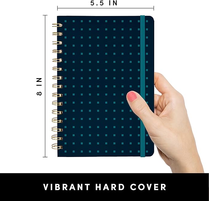 PAPERAGE Lined Spiral Journal Notebook, (Navy/Turquoise Dot), 160 Pages, Medium 5.5 inches x 8 inches - 100 GSM Thick Paper, Hardcover, Double-Wire Spiral Journal & Notebook