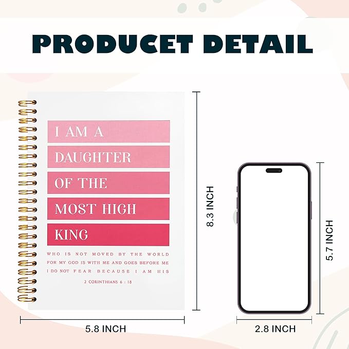BearCake Pink Christian Notebook Journal - I am Daughter of the Most High King, Christian Gifts for Women, Bible Notebooks for Note Taking, Bible Journaling Notebook, Hardcover Spiral Notebook 5.5x8.3