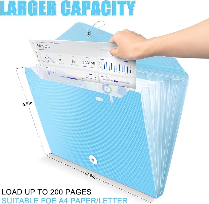 Nicecho Expanding File Folder, 7 Pockets Accordion File Organizer, A4 Letter Size Paper Document Receipt Organizer Accordian Filing Folder for Classroom, Home, Office and Travel (Blue)