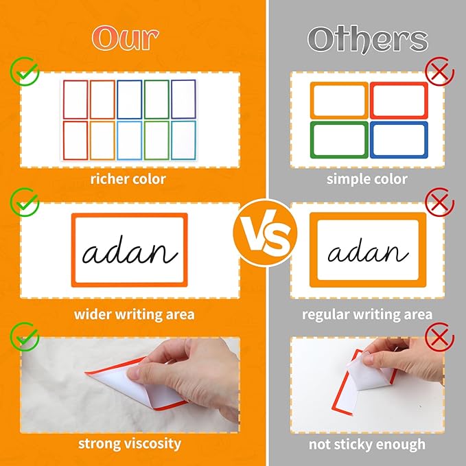 Utron 500Pcs Name Labels, 3.5x2.25 inch Blank Nametags, Sticky Name Tags for Whiteboards Locker Fridge School Office Home 10 Colors