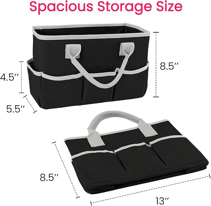 Godery Desktop Tote and Organizer, Teacher Helper Bag for Arts, Books, Stationery, Office Desk Organization, Make-up Storage with Handles for Travel (BLACK-2)