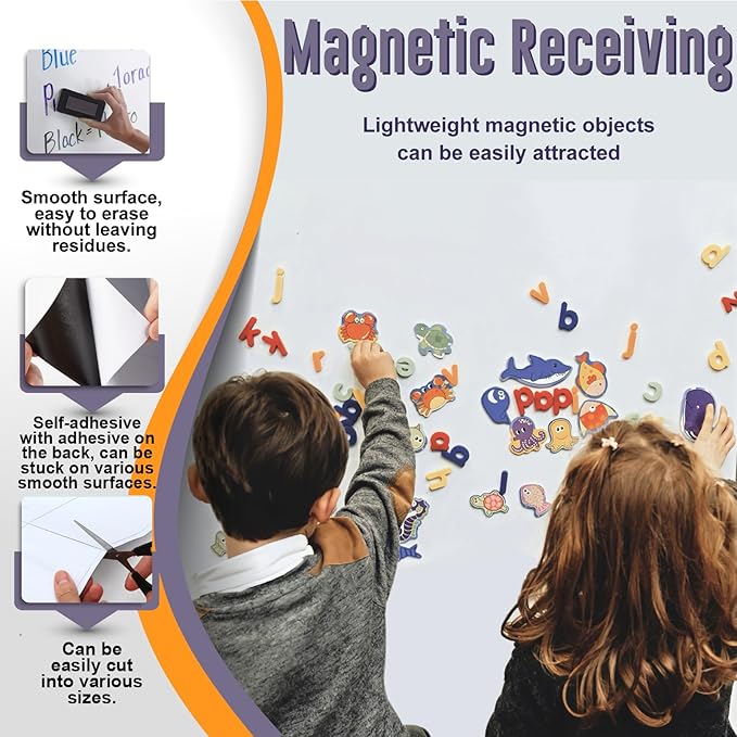 Magnetic Whiteboard Sticker - Adhesive Backing 18'' x 12'' Dry Erase Board for Wall Whiteboard Contact Paper for Kids Office Home Include Marker Magnet Eraser