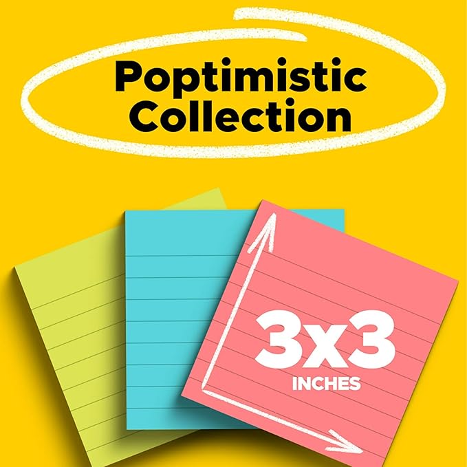 Post-it Notes, 3 in x 3 in., 3 Sticky Notes Pads, 50 Sheets per Pad, Poptimistic Collection, School Supplies and Oﬃce Products, The Original Post-it Note