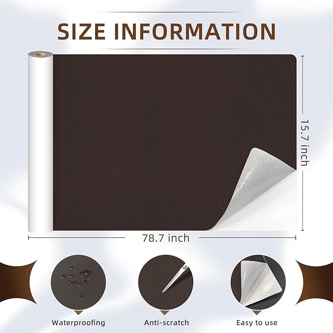 CHEIGHY Leather Repair Kit Self Adhesive Leather Repair Patch for Furniture 15.7X78.7 inch Vinyl Repair Kit for Couches Car Seats Sofa Office Chair Belt Jackets (Dark Coffee)