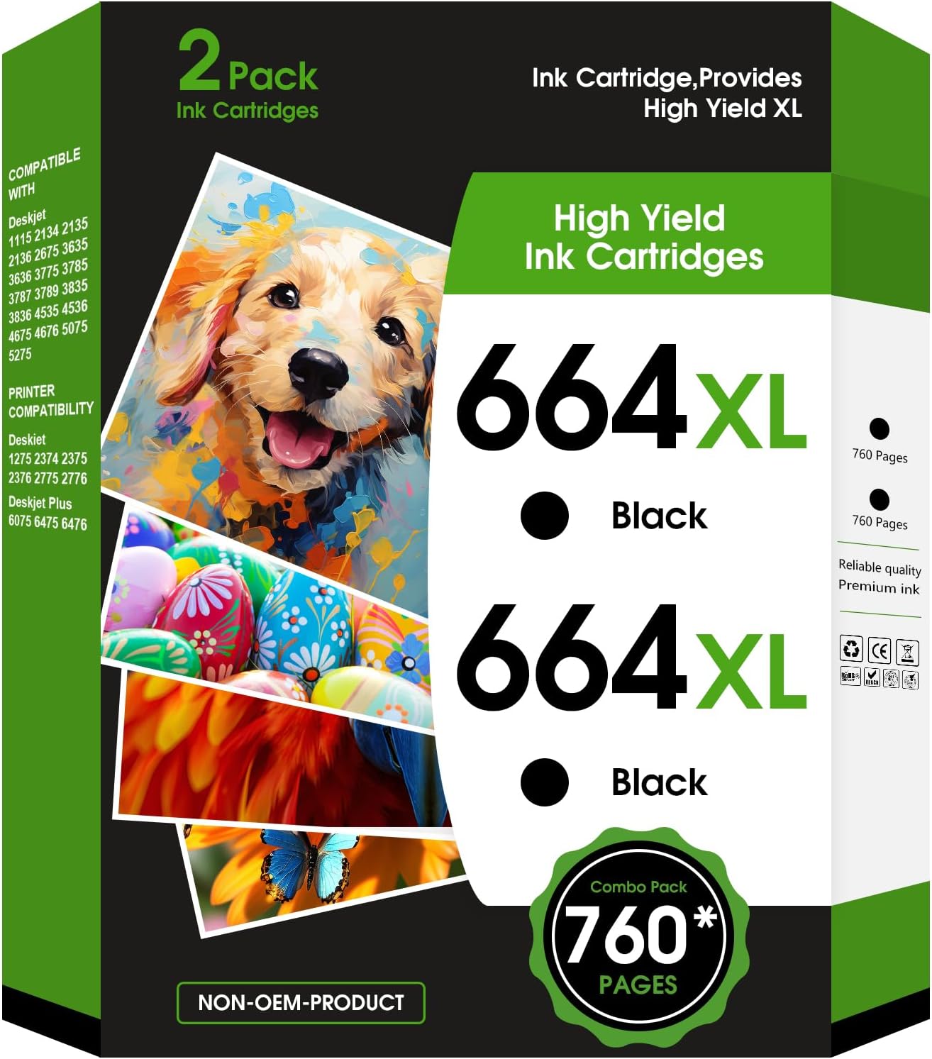 664XL Ink Cartridge Replacement for 664 664XL 664 XL Ink Cartridges Black and Color for DeskJet Ink Advantage 1115 2135 2138 3635 3636 3638 4535 4536 4538 4675 4676 4678 Printer Ink 2 Black