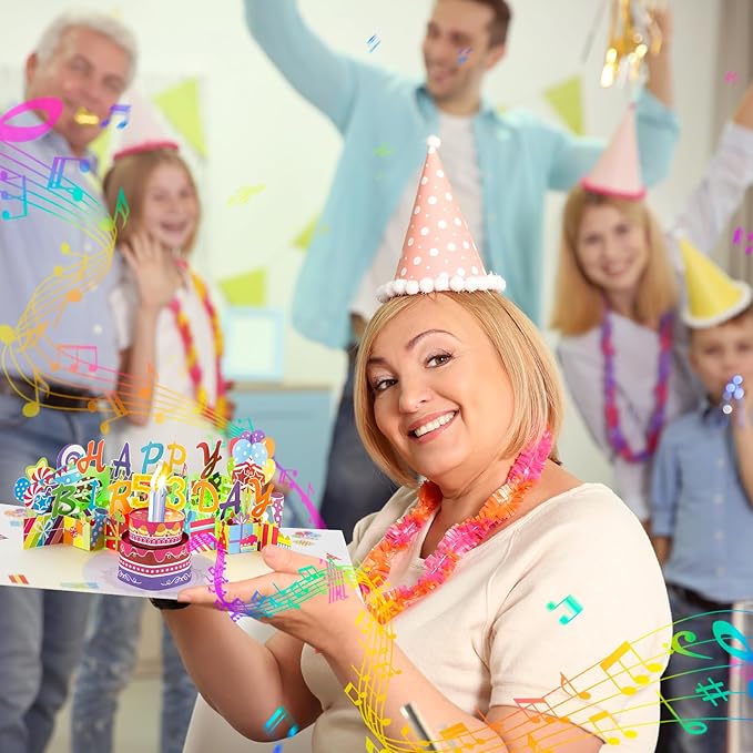 Gumry 53RD Musical Birthday PopUp Card, Blowable Colorful Light Candle 3D Cards with Song, Applause Cheers Sound, Greeting Cards Birthday Gifts Decorations for Women Men Turning 53 Years Old
