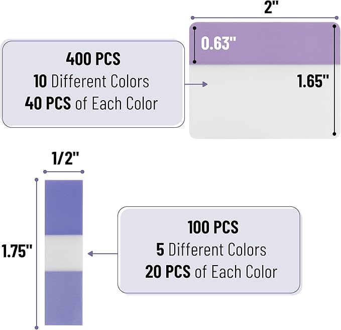 Mr. Pen- Sticky Index Tabs, 500 Pcs, 21 Sets, Colorful Sticky Tabs for Notebooks, Page Markers, Page Tabs for Binders, Page Tabs Sticky Tabs for Books, Notebook Tabs, Book Sticky Tabs for Notebooks
