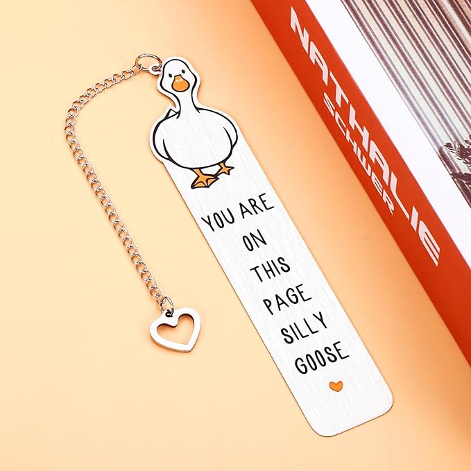 Book Marks for Reading Women Men, Funny Bookmarks for Book Lovers Women, Metal Bookmark, Book Accessories, Cute Back to School Supplies, Silly Goose Gifts, Birthday Christmas Gifts Goose Themed Gifts