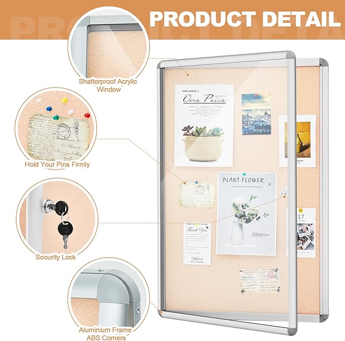 Geetery Enclosed Fabric Bulletin Board Tamperproof Lockable Noticeboard Fabric&Aluminium Frame Display Cases Wall-Mounted Display Case for School, Office - Secure,Durable Design(26 x 20 Inch,Beige)