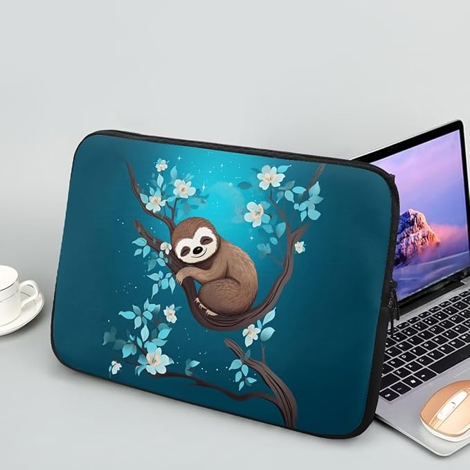 Cute Sloth Laptop Protective Sleeve for Women Men 15 inch Computer Sleeve Neoprene Lap Top Case Portable Computer Carrying Case Flower Briefcase Suitable for Travel School Office Pouch