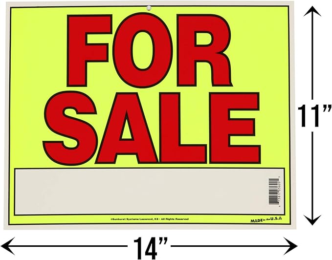 Sunburst Systems For Sale Sign for Cars, Trucks, Garage Sales, Business Sales 11H x 14W, Red-Yellow-Black