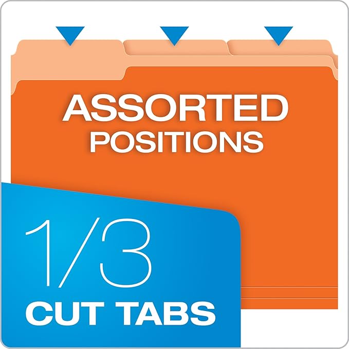 Pendaflex Two-Tone Color File Folders, Letter Size, Orange, 1/3 Cut, 100 per box (152 1/3 ORA)
