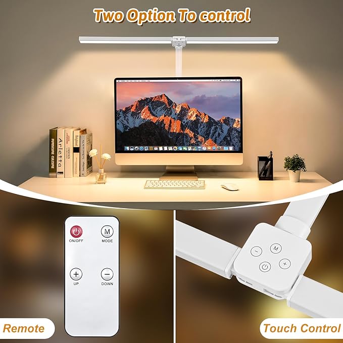 Double Head LED Desk Lamp with Remote Control Tall Desk Lamps for Home Office 24W Brightest Computer Desk Light Office Lamp for Workbench Drafting Architect Study Reading with Anti-Glare Cover