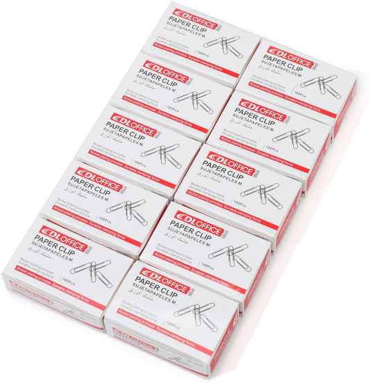 Medium Paper Clips - 1000 Pieces (10 Boxes of 100 Each) - Silver Standard Size 1.25IN - Office & School