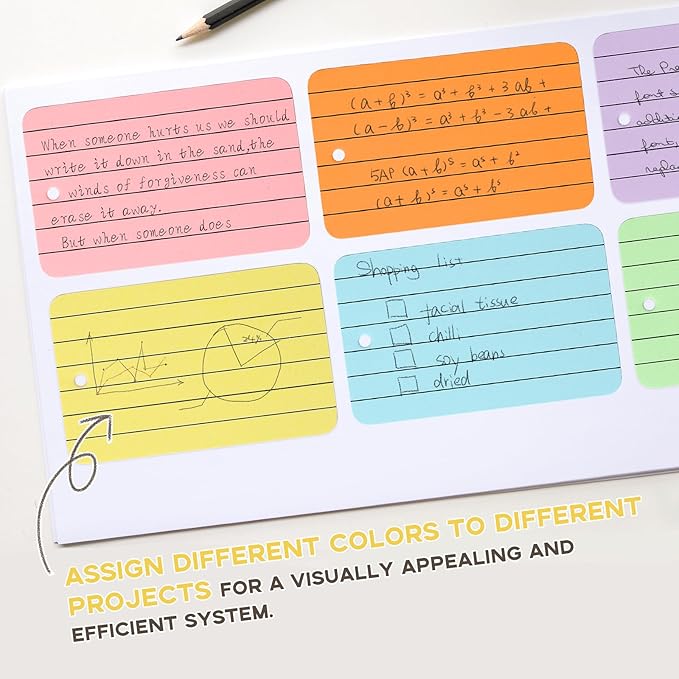 300Pcs Colored Index Cards with Ring, Goefun Ruled Notecards, 6 Color 2.2x3.5 Flashcards for Studying, Vocabulary Cards, Memos, Bookmark, To Do List