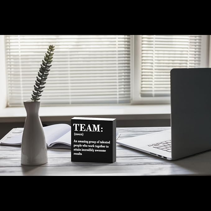 Inspirational Team Noun Office Decor Desk Decor Wooden Box Sign Rustic Black Wood Block Plaque Box Sign for Home Office Desk Shelf Table Decoration Coworker Gift Team Definition Teamwork Sign