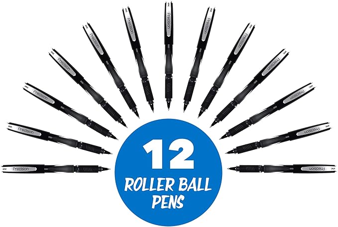 Inc. R2 Precision Rollerball Pens - 0.5 mm Ultra Fine-Point Pen Set With Comfort Grip for School, Office, Writing, and Journaling, 12 Pack, Black Ink