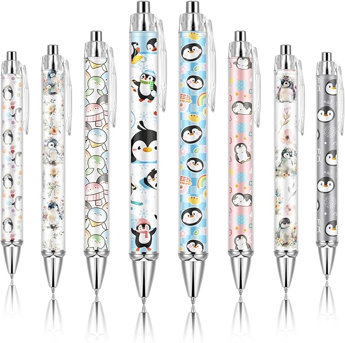 Ireer 8 Pcs Ballpoint Pens for Women 1.00 mm Cute Black Ink Fancy Pens Fine Point Smooth Writing for Journaling Aesthetic Office Supplies(Penguin)