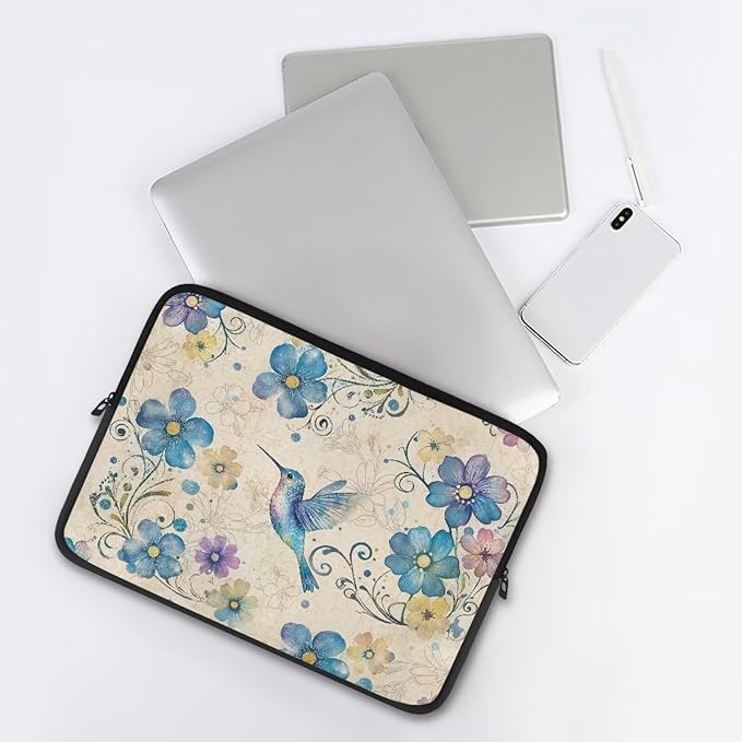 Hummingbird Printed Laptop Case Bag 15 Inch, Floral Printed Computer Bag Portable Laptop Sleeve for Boys, Easy to Carry Laptop Briefcase Work Bag Compatible with Most Laptops