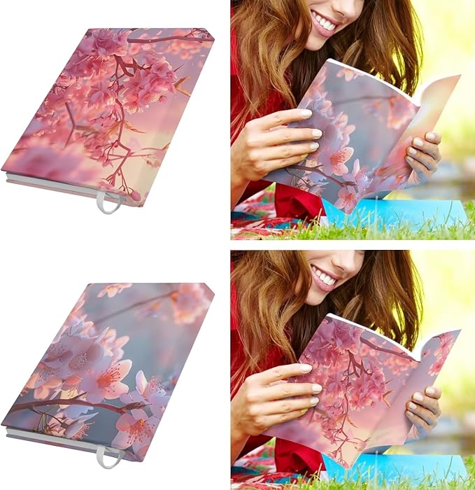 Book Cover 2 Pack Washable Peach Blossom Book Protector Pouch for Kids 9x11 Inches, Stretchable Reusable Book Sox for School Home Use