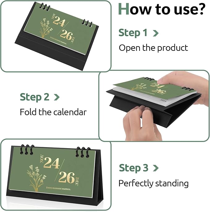 Small Desk Calendar 2024-2025, 6.8" x 3.7", 2025 Desk Calendar - Runs From Nov. 2024 Until Dec. 2026, 26 Months Mini Desktop Calendar for School, Home and Office Supplies