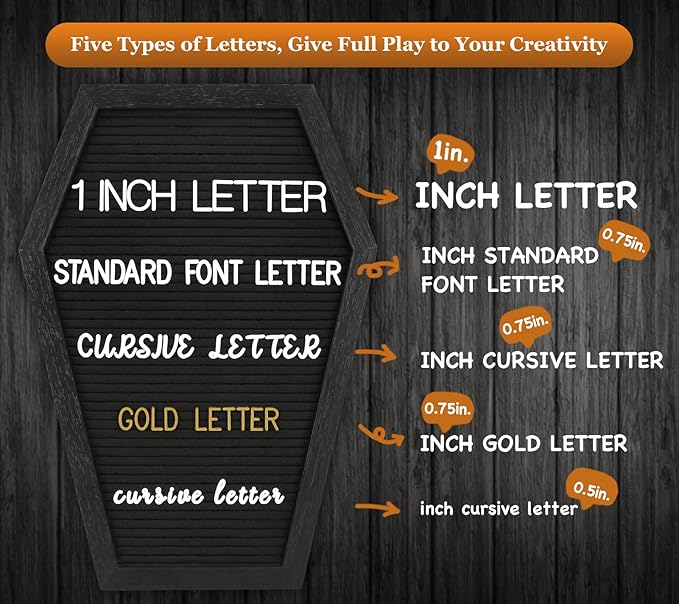 Halloween Coffin Letter Board Black, 725 Pre Cut & Sorted Characters and Wooden Stand, Spooky Wall Decor, Gothic Decor, Spooky Gifts, Halloween Decorations